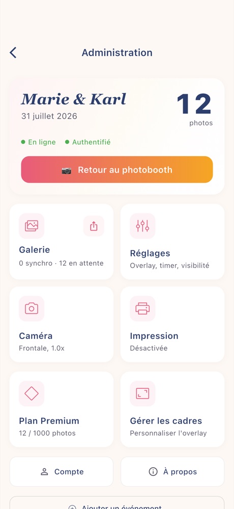 Espace d'administration de l'app Tronche!